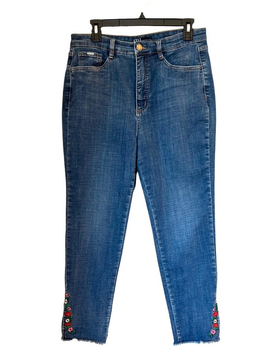 FDJ Denim - 💐FDJ Medium Blue Floral Embroidered Slit Women's Jeans Sz.12